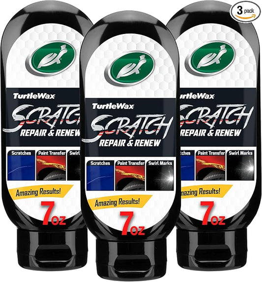 Turtle Wax Scratch Repair and Renew, Car Scratch Remover, Tackles Swirl Marks, Paint Transfer, Headlight Oxidation, Water Spot Remover for Cars, Safe for All Paint Colors, 7oz (Pack of 3)