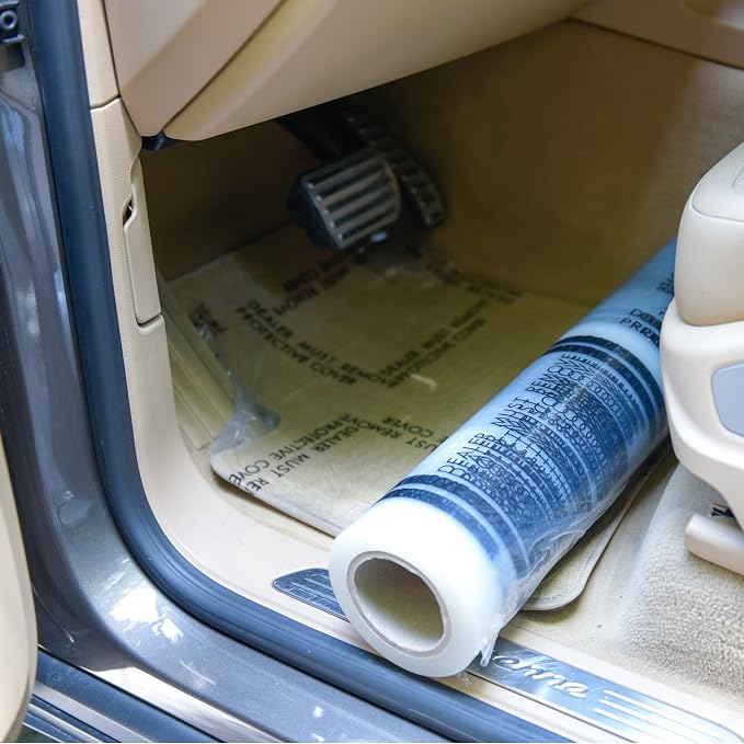 CARCAREZ Clear Adhesive Car Carpet Protector Film Roll, Sticky Disposable Car Floor Mats Protector Cover Sheets, 24" x 600'