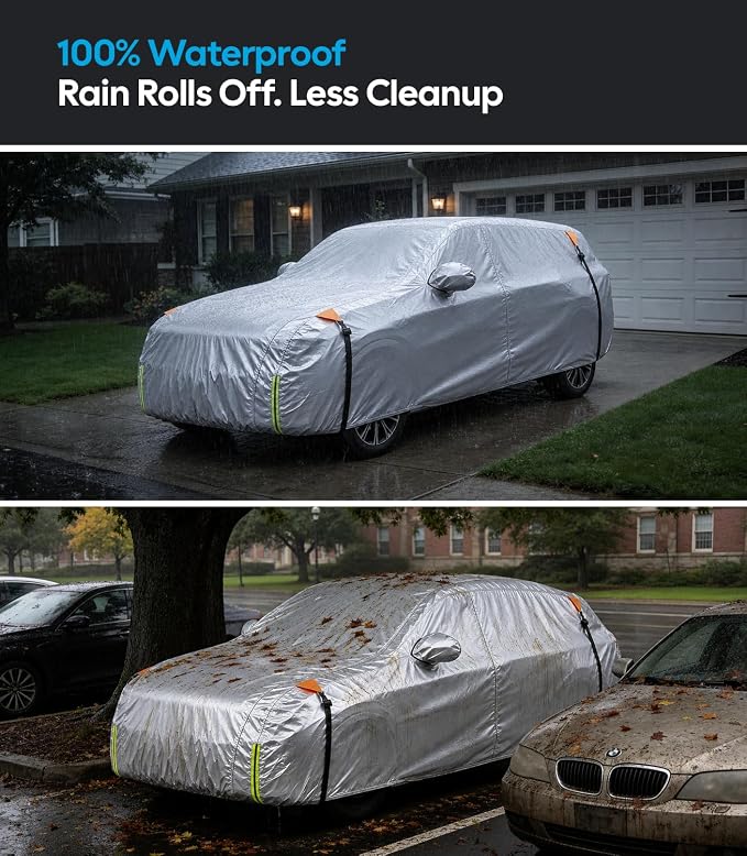 Wigoo BMW X5 Car Cover Accessories 2007-2026, Custom Fit Waterproof All Weather Outdoor Full SUV Cover, Windproof Sun UV Rain Snow Dust Protection, Door Zipper, Reflective Strips