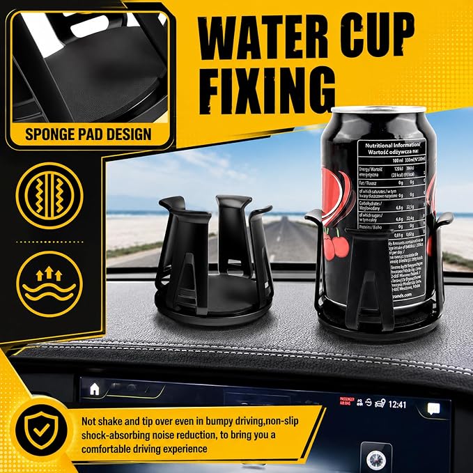2PCS Car Cup Holder Insert,Anti-Shake Cup Holder Inserts for Car with Adaptive Clamping Arm & Suction Cups Mount,Universal Cupholder Insert for Cars Fits Most Trucks SUVs