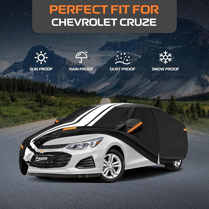 Kayme Heavy Duty Car Cover Custom Fit for Chevrolet Cruze Sedan (2007-2020) Waterproof All Weather for Automobiles, Gift with Tape/Towel, Outdoor Full Exterior Cover Rain Snow Sun UV Protection.