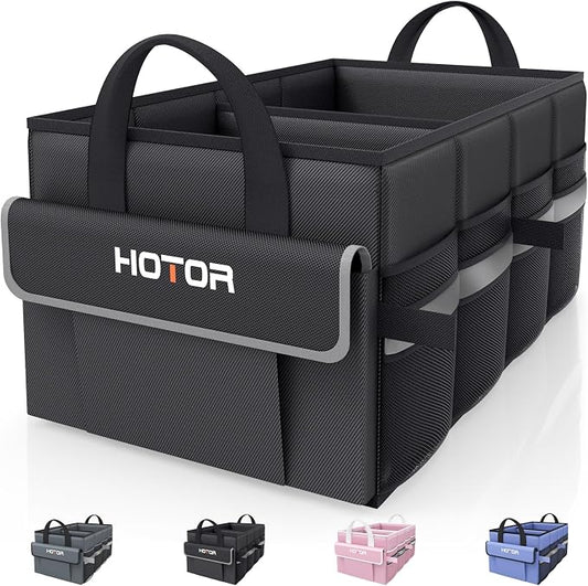 HOTOR Trunk Organizer - Car Organizer with 5 Pockets, Trunk organizer for SUV, Sedan & Van, Car Organization with Sturdy Base Panel for Car Accessories, Black, 2 Compartments, 23.6"×14.2"×10.6"
