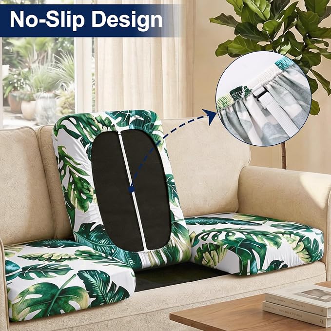 Smiry Waterproof Patio Cushion Covers, Stretch Outdoor Couch Slipcovers Replacement Washable Furniture Protector Sofa Chair Seat Cover for Dogs and Pets (14 Pcs, Green)
