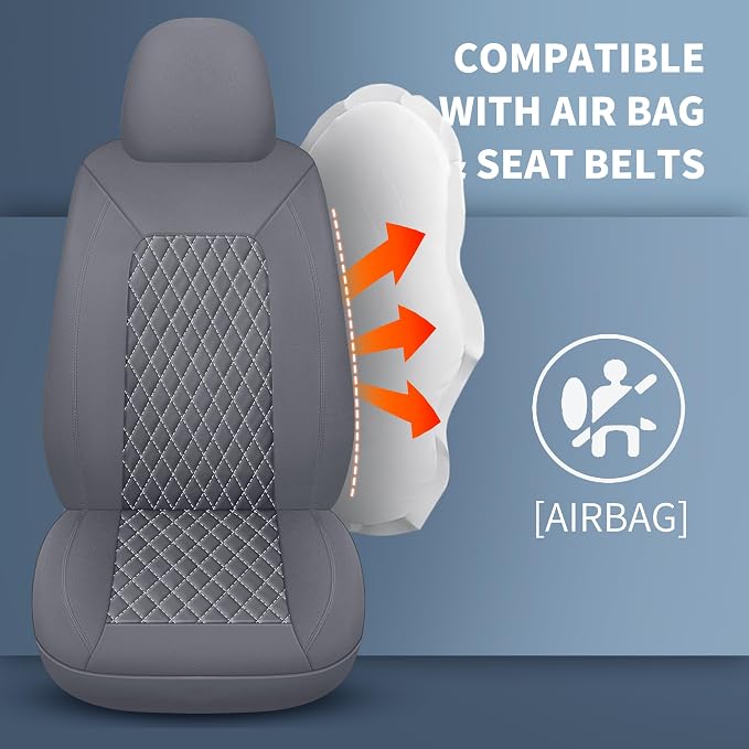 HChengkikz Car Seat Cover, Leather, Waterproof (Gray) | Breathable, PU Premium, Airbag Compatible, Universal Fit for Most Cars Sedans SUVs Vans and Trucks