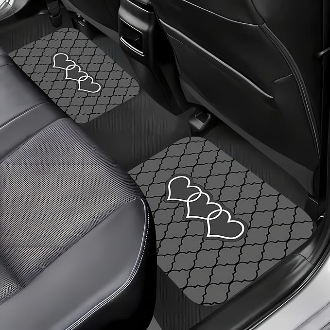 Universal Fit Car Floor Mats Set of 4Pcs, Gray Heart Pattern All-Weather Front Rear Car Carpet Mats, Non-Slip Car Floor Mat Car Accessories for Automotive Trucks SUV Sedans Vans