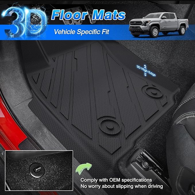 Floor Mats for Toyota Tacoma 2024 2025 2026 Double Cab Auto Tran(Not fit Hybrid), All Weather Floor Mat for Tacoma Accessories, Heavy Duty Tacoma TRD/SR/SR5/limited Car Mats, Car Accessories