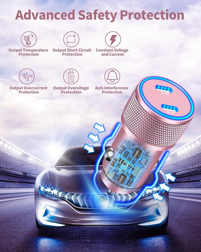 [Apple MFi Certified] iPhone 17 Car Charger, Linocell 90W Dual USB C Power Cigarette Lighter Car Carplay Charger with 2Pack Type C Braided Cable for iPhone 17/17 Pro Max/16 Pro/15/Galaxy S26/S25/Pixel