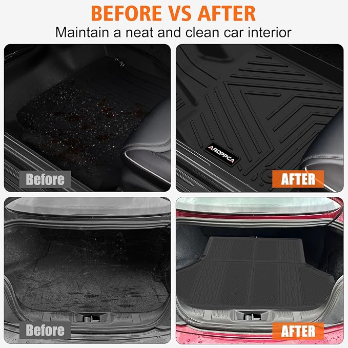 Floor Mats Cargo Liner for Ford Mustang 2015-2025 (NOT for Mach-E) | All Weather TPE Floor Liners Full Set Automotive Mats for 2025 Mustang Accessories