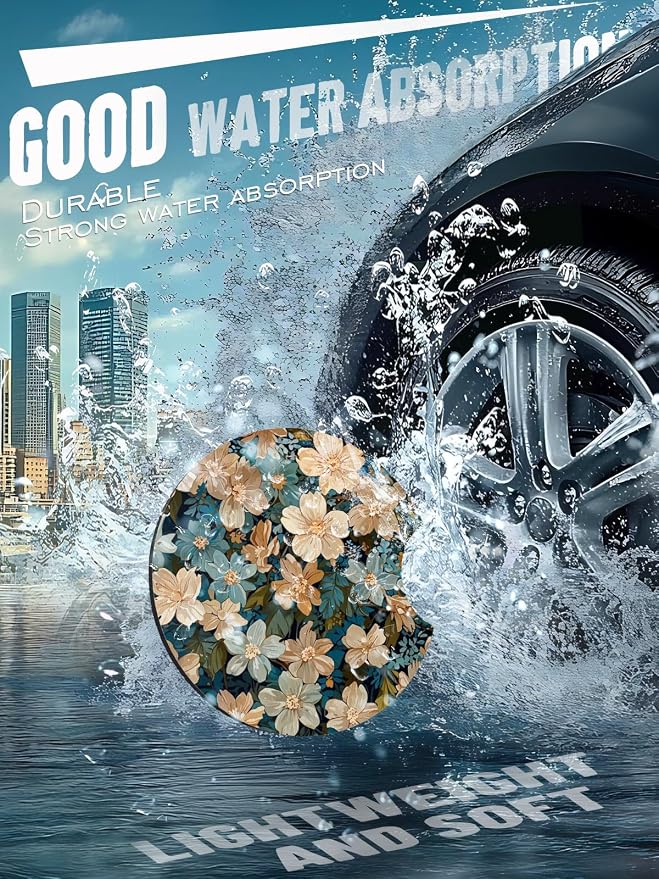 Car Cup Coasters,2 Pack Car Coaster,2.75inch Anti Slip and Absorbent Cars Coasters for Cup Holders,Neoprene Car Accessories for Women,Cute Decor for Women(White-Blue Flowers)