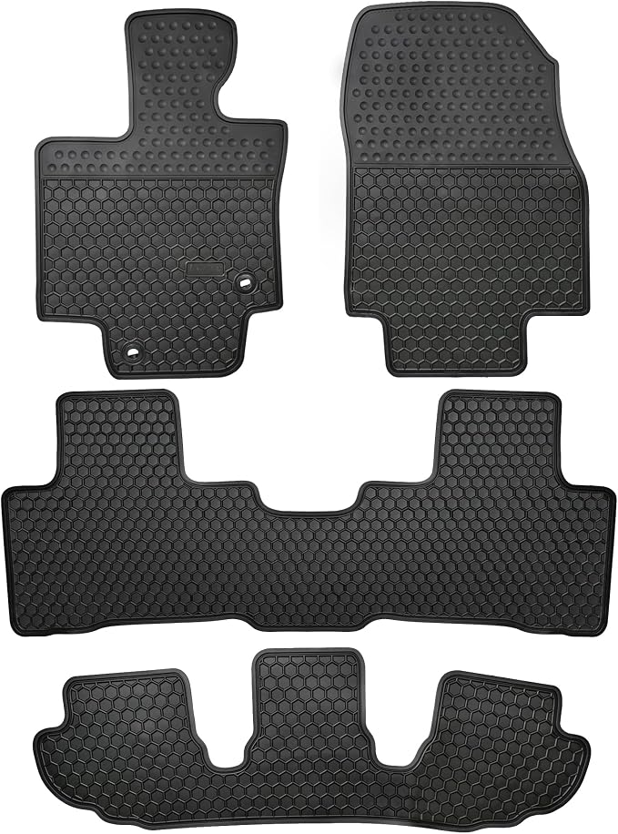 Car Floor Mats Custom Fit for 2020-2025 Toyota Highlander 7 Seats w/2nd Row Bench or Bucket Seats w/Center Console (No Hybrid) Black Rubber Auto Liner Mats All Weather Protection