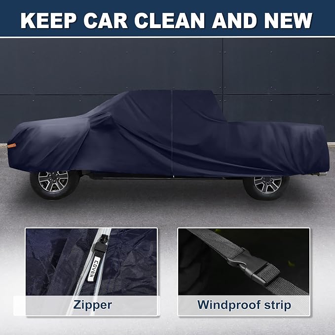 ACROPIX Car Cover Waterproof All Weather Full Exterior Cover Rain Hail Sun Protector Car Cover Navy Blue Fit for Toyota Tacoma Crew Cab 4DR 6.1FT with Door Zipper - Pack of 1
