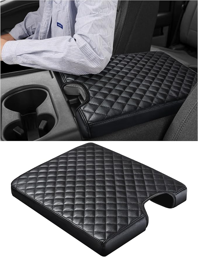 Sinvanho Center Console Cover for Ford F150 F250 F350 F450 F550 2015-2025 with 40/20/40 Jump Seat, PU Leather Middle Console Cover Armrest Seat Box Lid Protective Cover