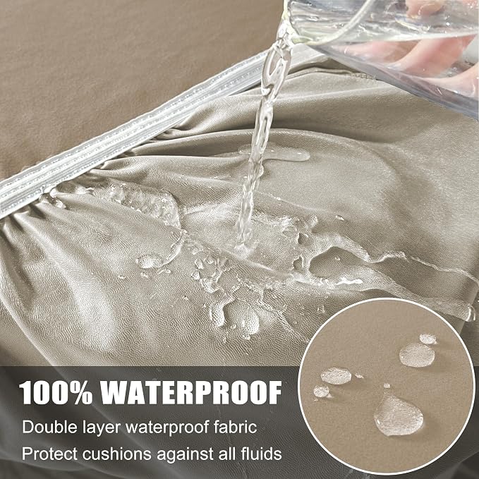 Waterproof Couch Cushion Covers Patio Chair Seat Cover, Stretch Sofa Cushion Covers for Sectional Sofa, Reversible Furniture Protector Covers for Pets (Chair Cushion, Sand)