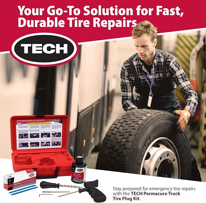TECH Permacure Truck Tire Plug Kit – Ideal Tools and Flat Tire Fix for Trucks, Tractors, and Large Tires (40 Heavy-Duty Plugs for Emergency Tire Patch and Puncture Repair)