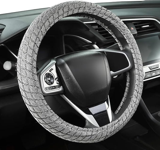 Auto Newer Breathable Steering Wheel Cover Suitable For Four Seasons，Anti-Slip Design，Odorless，Easy Carry ，Unviersal Fit for Truck SUV Sedans Vans，Interior Accessories Standard Size[14" 1/2-15"]（Grey）