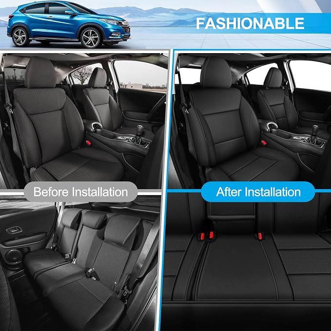 AOMSAZTO Custom Fit Seat Cover for Honda HRV 2016-2018 EX EX-L&2016-2022 LX | Full Set Faux Leather HR-V Car Seat Protector Black