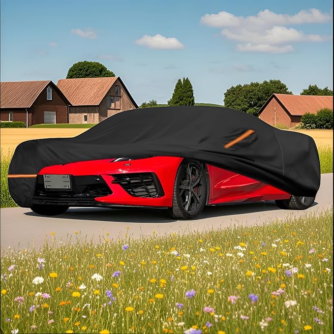 Amooca Car Covers Custom Fit for Chevrolet Corvette C3 C4 C5 C6 C8 Waterproof Sun-Proof All Weather for Automobiles Snow Cover 420D with Door Zipper Cotton Lining