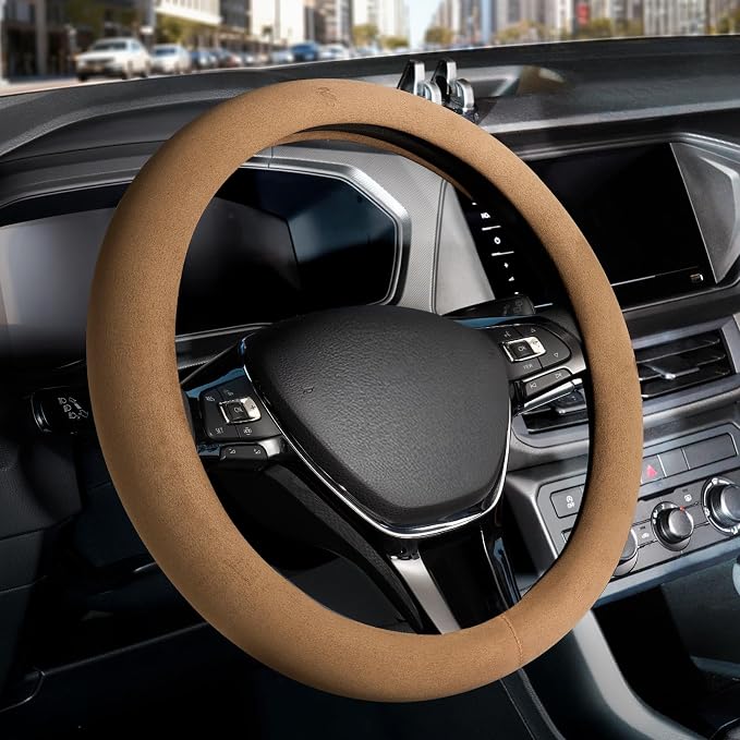 FLORICH Car Steering Wheel Cover Winter, Microfiber Suede Steering Wheel Covers with Anti-Slip Lining, Breathable Elastic Car Steering Wheel Protector Soft, Universal Standard Size 14-15 inch