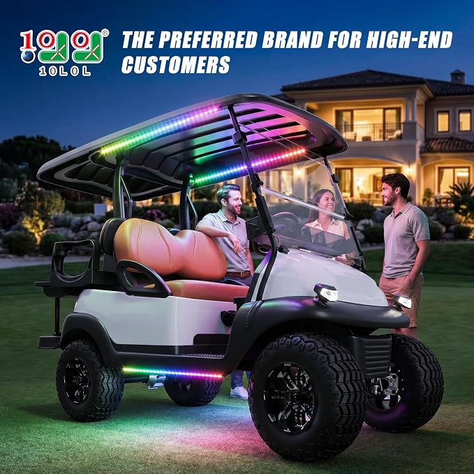 10L0L Golf Cart Underglow Light Kit with Canopy Lights, IP67 Waterproof, 24 Dream Color Modes Wireless Remote Music Sync, 12V-80V Wide Voltage Fit for Yamaha EZGO Club Car