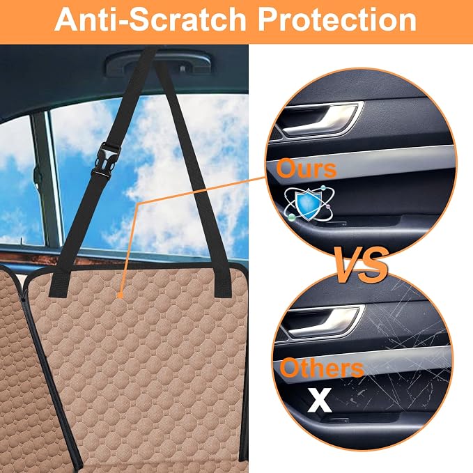 Mancro Back Seat Pet Cover for Dogs, Waterproof Dog Hammock for Car, Khaki | 600D Heavy Duty, Scratch-Resistant Back Seat Pet Cover for Dogs with PVE Nonslip Underside, Fits for Sedan, Trucks and SUVs