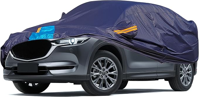 Car Cover Waterproof All Weather, 6 Layers Outdoor Full Exterior Cover Rain Sun UV Snowproof Protection with Zipper Cotton, Mirror Pocket for Mazda CX-5