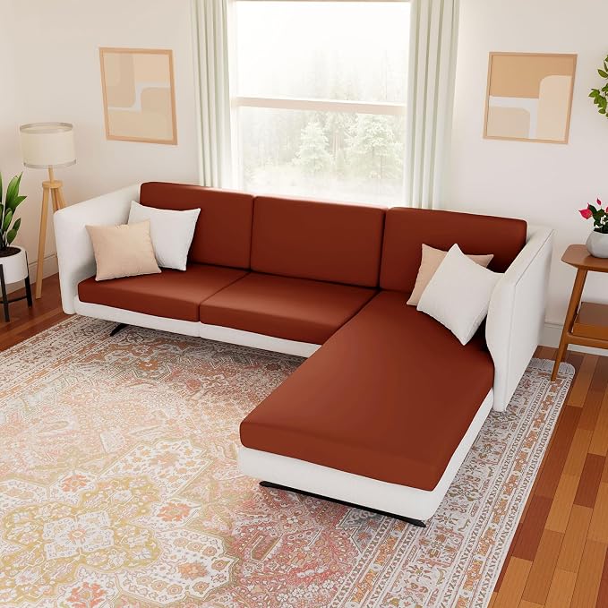 hyha Waterproof Couch Cushion Covers, Stretch Sofa Couch Seat Slipcover for Dog Washable, Non-Slip Waterproof Outdoor Cushion Covers for Patio Furniture Replacement (1 Piece for Medium, Rust)