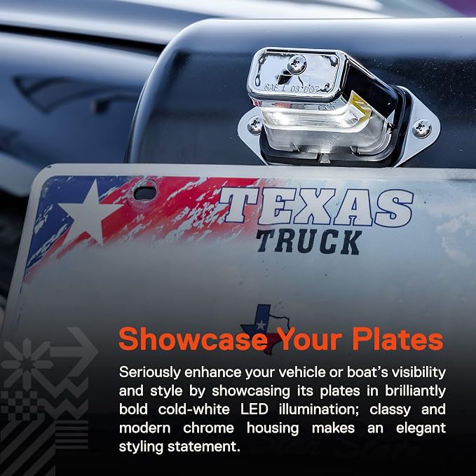 TRUE MODS Chrome Boat Trailer LED License Plate Light [Surface Mount] [DOT FMVSS 108] [SAE L] [Waterproof] [12V DC] Universal Submersible Tag Lamp for Auto Work Utility Flatbed Dump Box Semi Truck RV