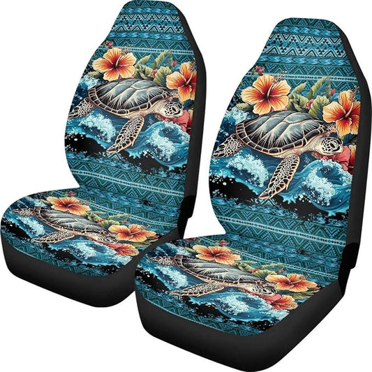 Hawaii Hibiscus Turtle Car Seat Cover Front Seats Only,Aztec Premium Polyester Seat Covers Anti-Slip Saddle Blanket Cushion Cover for Cars Trucks and SUVs