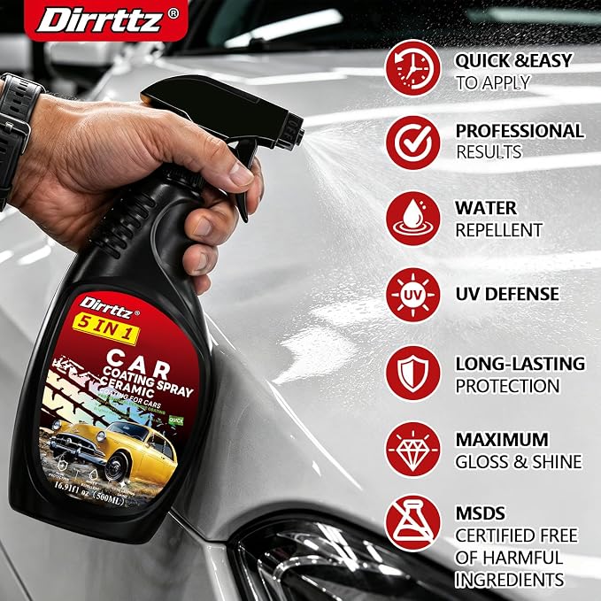 Ceramic Coating for Cars, 16.91 Fl Oz Car Wax Coating Spray, Quick Detailer Spray Wax, Car Wax Spray for Hydrophobic Water Beading, Deep Gloss Shine & Paint Protection for Trucks, RVs & Boats
