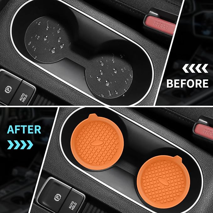 ME.FAN Car Cup Holder Coasters [4 Pack] Silicone Cups Mats, Automotive Universal Non-Slip Recessed Interior Accessories Orange