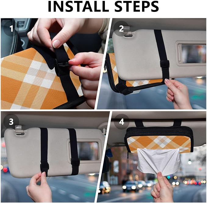 Orange and White Checkered Pattern Car Tissue Holder Durable Napkin Holder Hanging Tissue Holders Case Car Tissues Bag for Sun Visor Seat Back Universal Auto