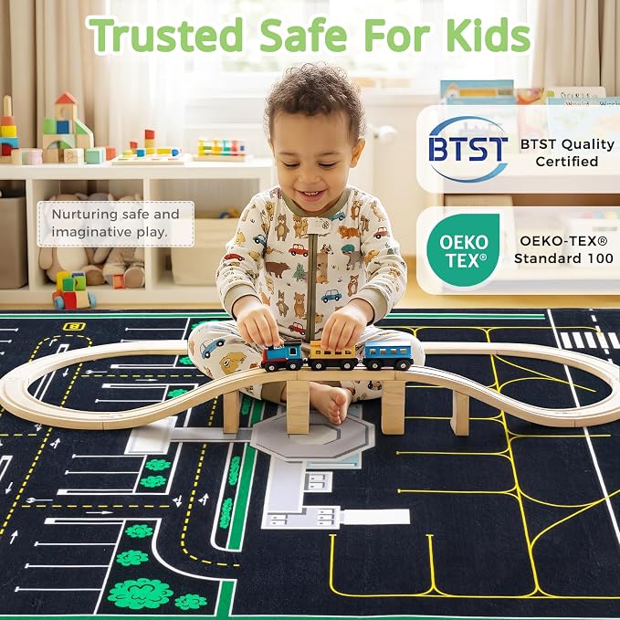 Kids Airport Rug,3 x 5 Ft City Road Play Rug | Extra Thick 0.4 in Soft Non-Slip Car Carpet Play Rug with Realistic Airport Roads for Toy Cars, Bedroom & Playroom