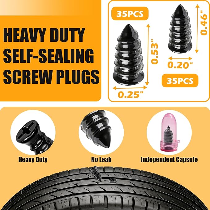 75Pcs Tire Repair Kit, Screw in Tire Plugs Heavy Duty, Self Sealing Tire Repair Kit Screw Type with Rubber Nails and Tools for Portable Puncture Quick Fix Car Truck SUV ATV Motorcycle (75)