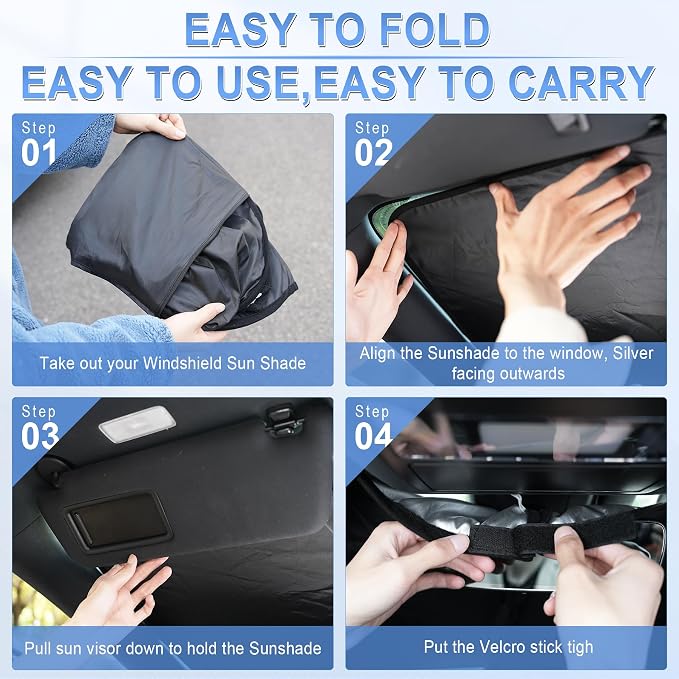 SINGARO 300T Universal Car Windshield Sun Shade, Foldable Reflective for Windshield & Window Shades with Overlapping Design, Car Interior Accessories (58" L x 32" W)