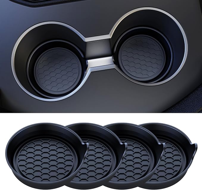 Amooca Car Cup Coaster Universal Automotive Waterproof Non-Slip Cup Holders Sift-Proof Spill Holder Car Interior Accessories 4 Pack Black