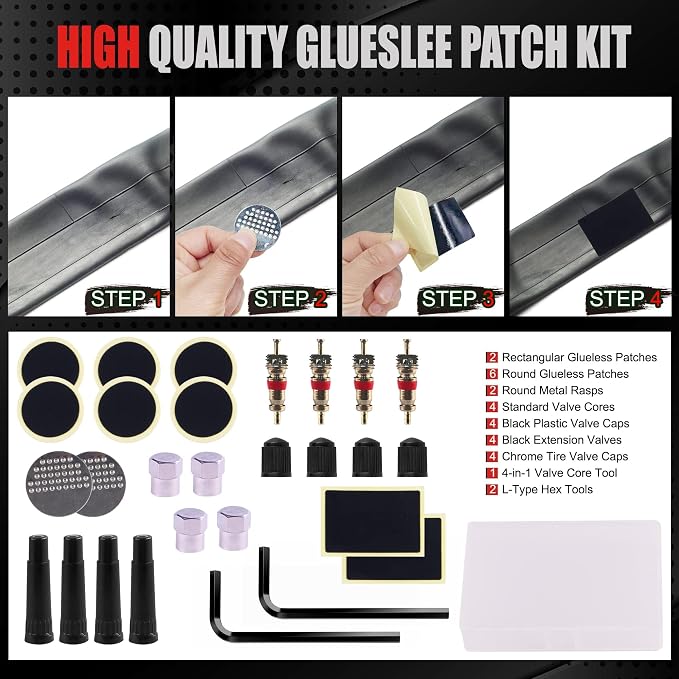 AWELCRAFT 108-Piece Heavy Duty Tire Repair Kit – Professional Flat Tire Plug Set with T-Handle Tools, 4-Way Valve Tool, Pliers, Storage Case