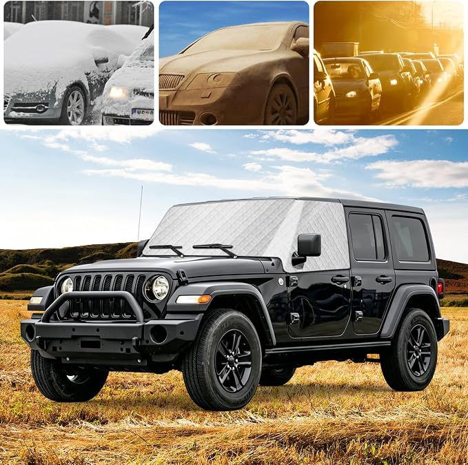 Windshield Sun Shade for 2018-2026 Jeep Wrangler JL, External 5-Layer Reflective Sunshade for 2018-2026 Jeep Wrangler JL
