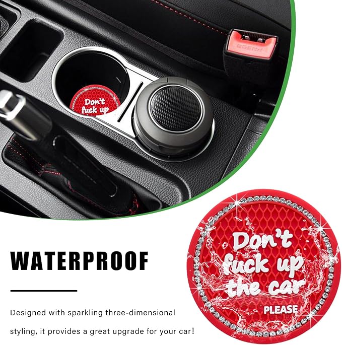 Ziciner 4 Pack Bling Car Cup Holder Coaster, 2.75 Inch Anti-Slip Auto Insert Cup Coaster, Crystal Car Drink Cup Mat Perfect for Women Girls, Universal Interior Decor Accessories (Red)