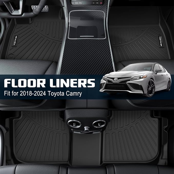 Floor Mats for 2018 2019 2020 2021 2022 2023 2024 Toyota Camry (FWD Only, Not for Hybrid) All Weather Protection TPE Rubber Full Set Floor Liners 2024 Camry Accessories, Odorless Anti-Slip, Black