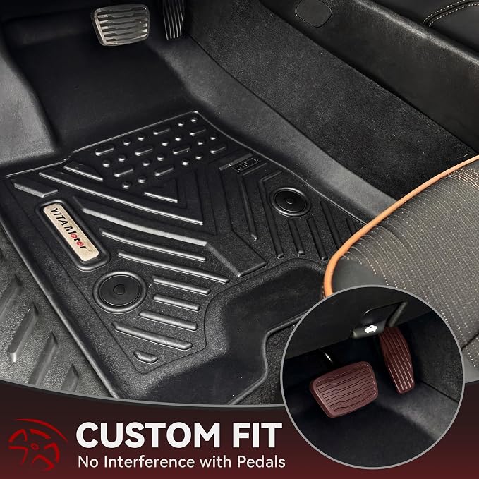 YITAMOTOR Floor Mats for Chevy Colorado & GMC Canyon Crew Cab 2023 2024 2025 2026, Custom Fit All Weather TPE Rubber Car Mats Chevrolet Floor Liners, Pickup Trucks Accessories, 1st & 2nd Row, Black