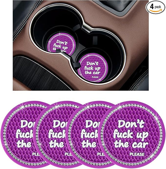 Ziciner 4 Pack Bling Car Cup Holder Coaster, 2.75 Inch Anti-Slip Auto Insert Cup Coaster, Crystal Car Drink Cup Mat Perfect for Women Girls, Universal Interior Decor Accessories (Purple)