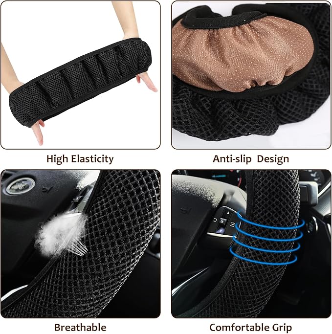 Accmor Car Steering Wheel Cover, Elastic Stretch Auto Wheel Cover, Vehicle Wheel Protector Car Accessories for Men Women, Universal Fit 14 1/2 inch to 15 inch, Microfiber Breathable Ice Silk