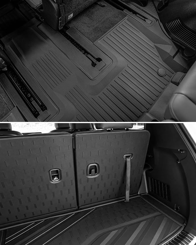 3W Floor Mats & Cargo Liner with Backrest Mats for 2020-2025 Kia Telluride 7&8 Seats, TPE All Weather Custom Fit Floor Liners with Full Set Kia Telluride Floor Mats & Trunk Mats Accessories, Black