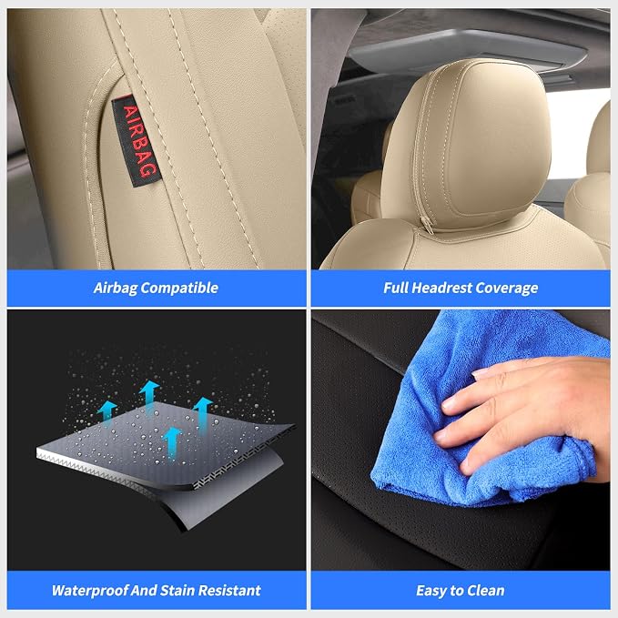 coverdream Sienna Car Seat Covers Custom Fit for 2011-2020 Toyota Sienna XLE,Limited,Limited Premium,2nd Row Captain Seats w/Leg Rest,Waterproof Leather Seat Protector(Full Set,Beige)