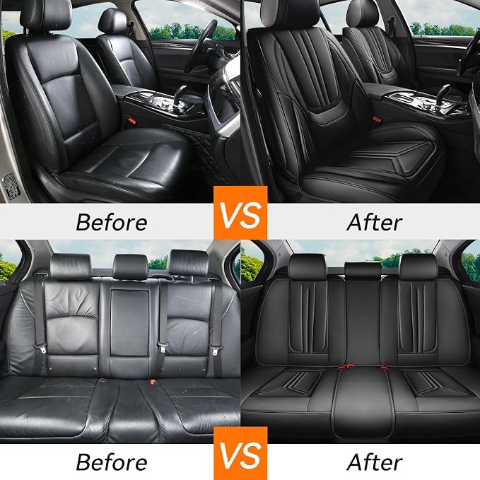 Car Seat Covers Front Seats Black, Premium Leather Car Seat Covers, Waterproof and Breathable Seat Covers, Universal Car Seat Protector Fit for Cars, Trucks, SUVs, Pick-ups