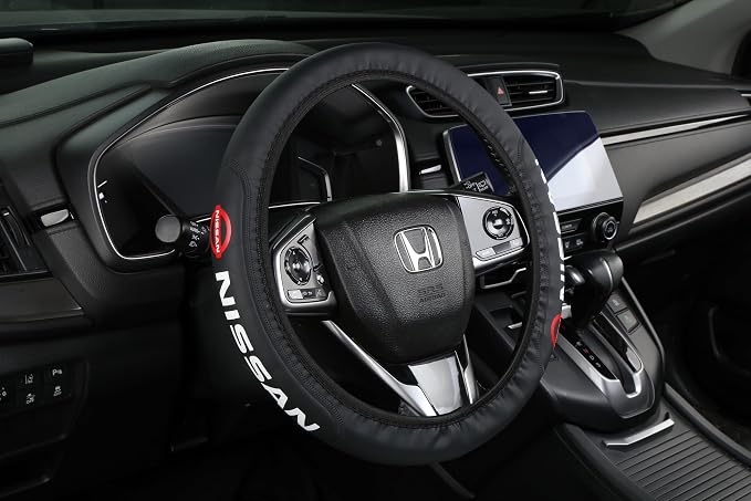Car Steering Wheel Cover, Leather, Anti-Slip Lining, Universal Fit Nissan, 14.5-15 Inch, Black