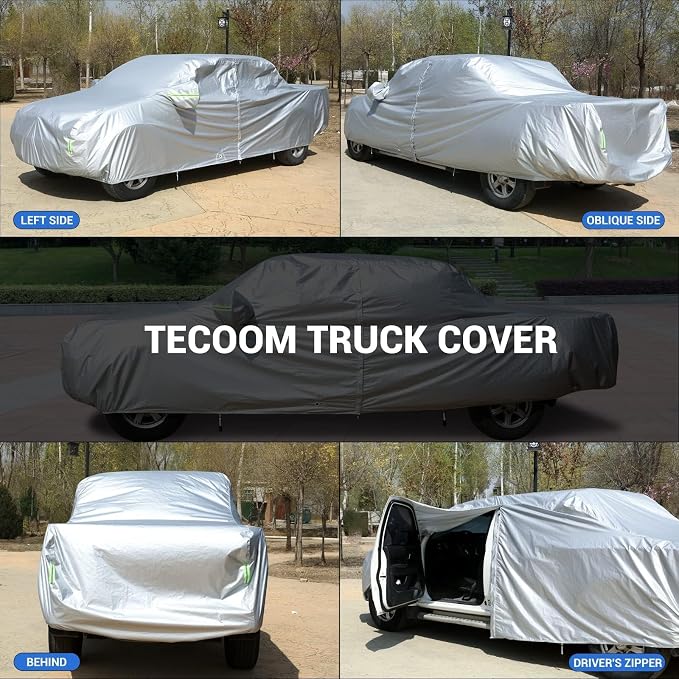 Tecoom Truck Cover Waterproof All Weather with Door Zipper & Lock, Breathable Light Shell Full Exterior UV Dust Protection, Fit for Chevy Silverado (Length Up to 252 Inches)