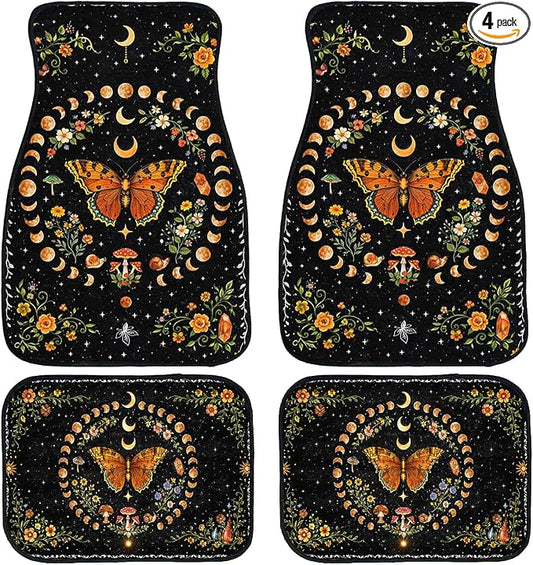 Bear Car Floor Mats Set of 4 Mountain Sunset Forest Silhouette Rustic Automotive Foot Mats Rugs Carpet for Car Non-Slip Auto Car Accessories Universal Fit Car Accessories for Truck
