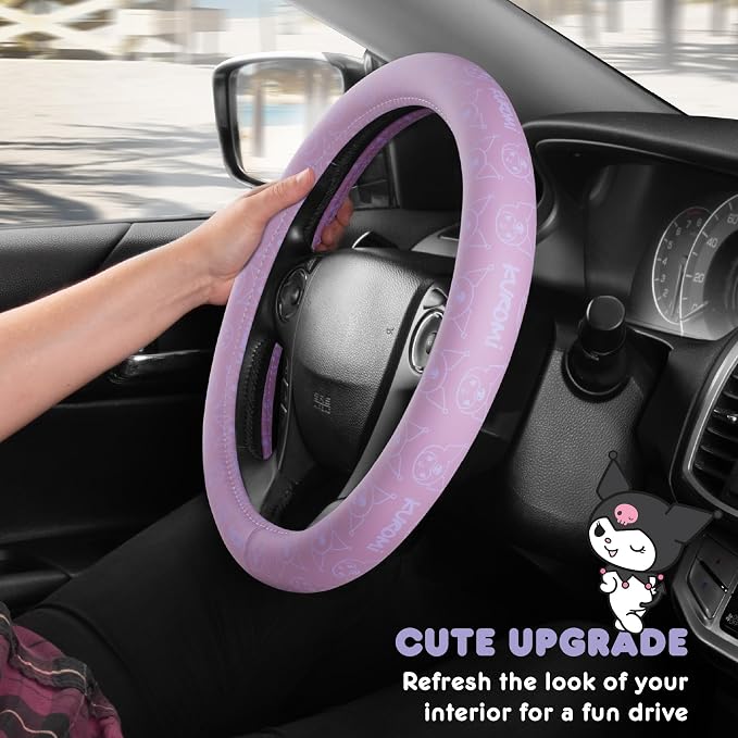 Sanrio Kuromi Steering Wheel Cover for Car, SUV, Truck - Soft Lavender | Universal Fit Cute Car Accessories & Gift for Women, Official Licensed, Steering Wheel Protector Fits 14.5"-15" Wheels
