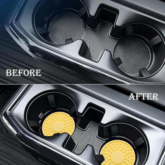 2 Pack Anti-Slip Car Cup Holder Mat – 2.75 Inch Silicone Drink Coaster, Secure Fit for Cars & Trucks – Cute Interior Decor for Women & Girls (Yellow)